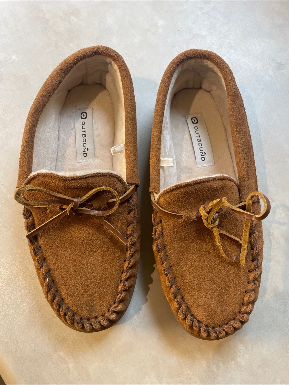 Women’s Suede Moccasin Slippers in Chestnut Brown